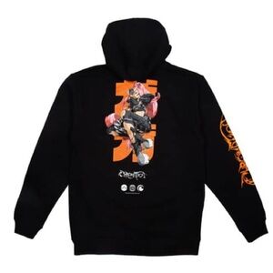 Lady Gaga X Crunch Roll Black Hoodie with Anime Graphic and Orange Accents
